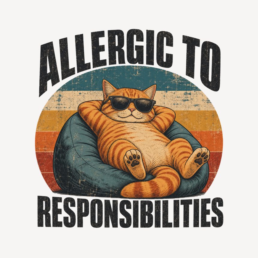 Allergic To Responsibilities Lazy Cat Retro — funny cat mug