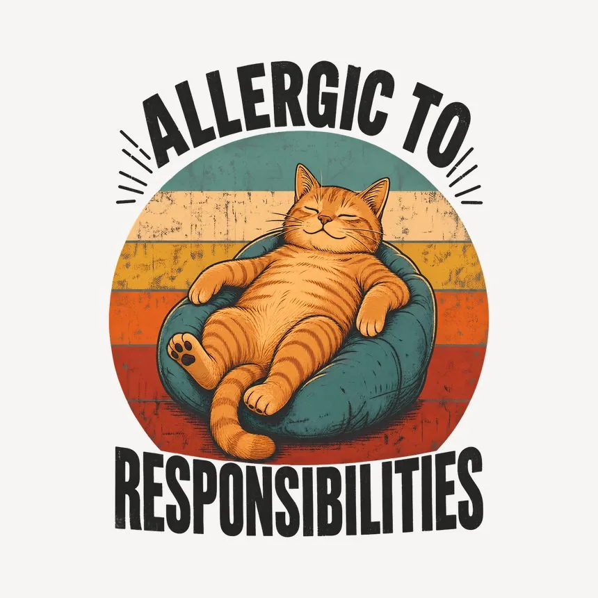 Allergic To Responsibilities Lazy Cat Retro — funny cat mug