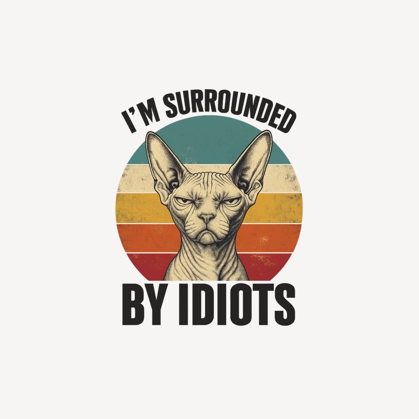 Surrounded By Idiots Judgy Cat Retro — funny cat mug
