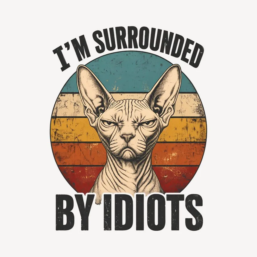 Surrounded By Idiots Judgy Cat Retro — funny cat mug