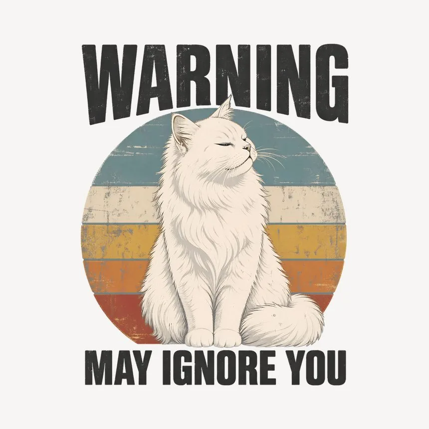 Warning May Ignore You White Cat Retro — funny cat mug