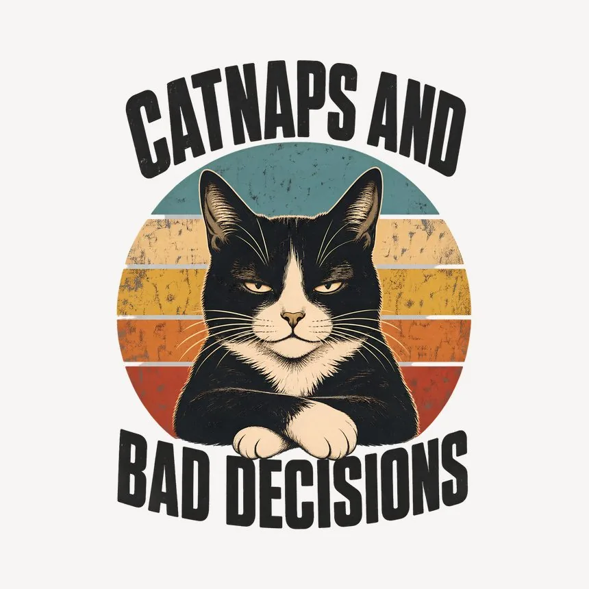 Catnaps And Bad Decisions Tuxedo Cat Retro — funny cat mug