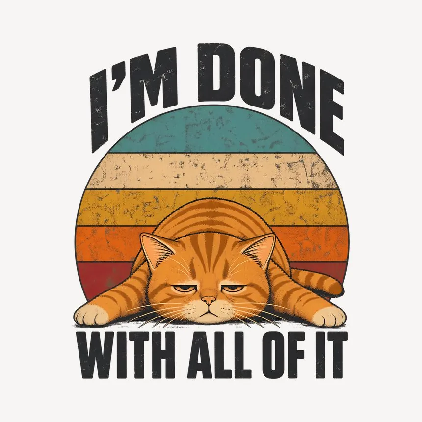 I'm Done With All Of It Lazy Cat Retro — funny cat mug