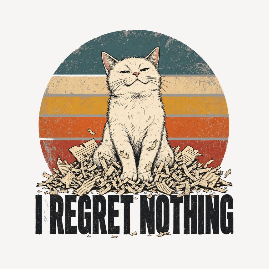 I Regret Nothing Mischievous Cat Retro — funny cat mug
