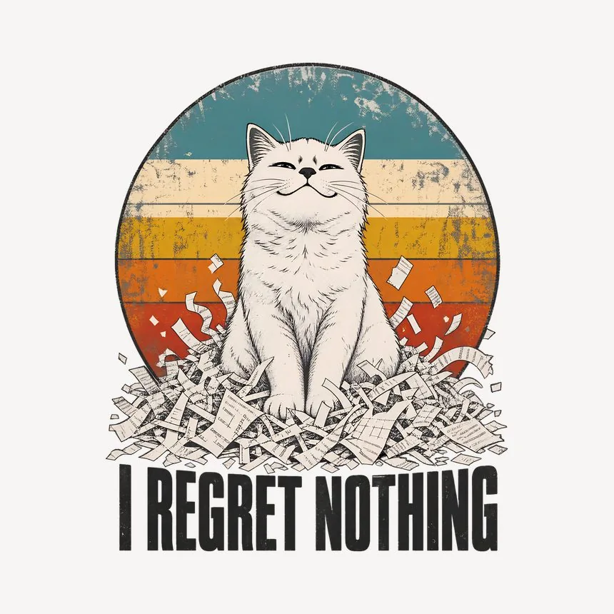 I Regret Nothing Mischievous Cat Retro — funny cat mug