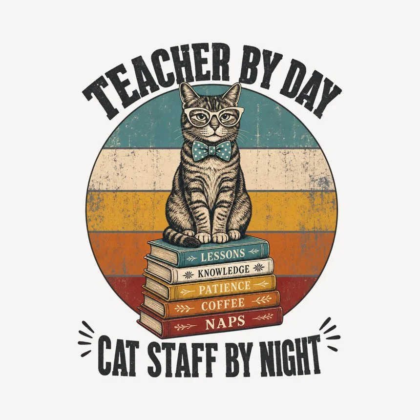 Teacher By Day Cat Staff By Night Retro Cat Design — funny cat mug