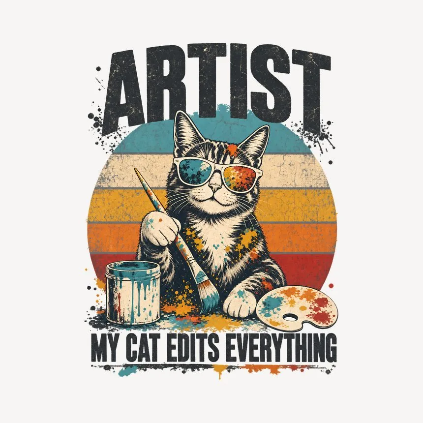Artist My Cat Edits Everything Retro Cat Design — funny cat mug