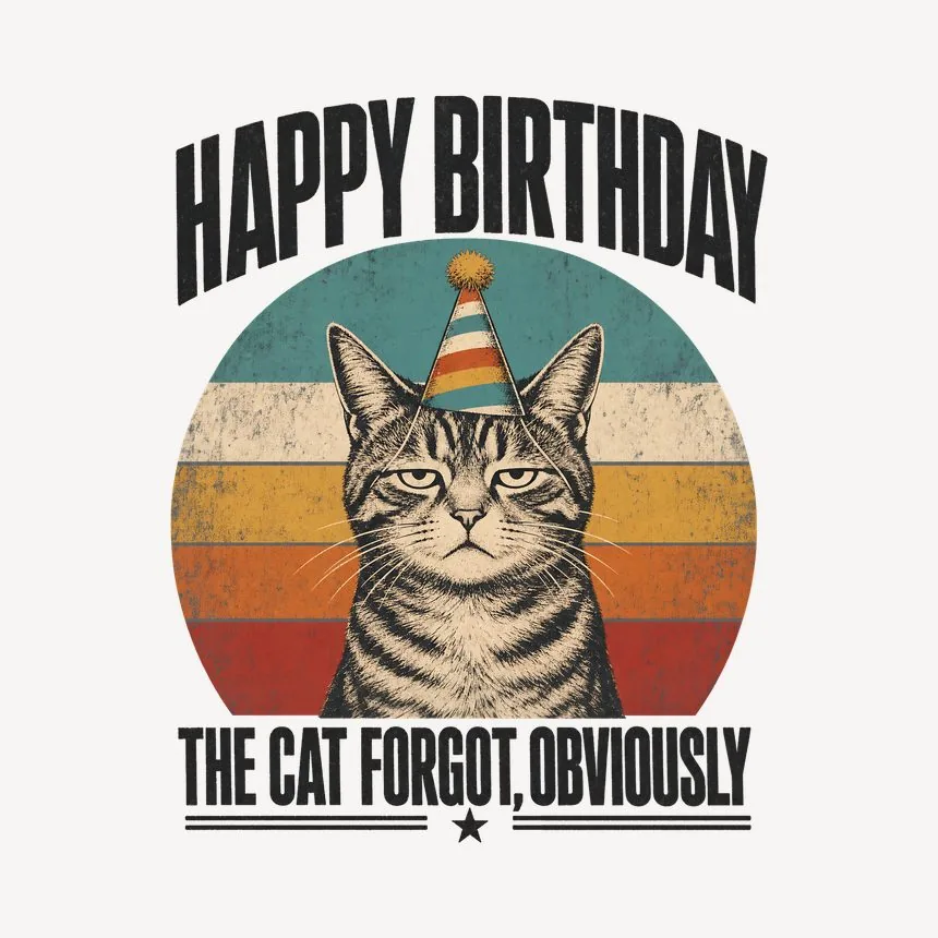 Happy The Cat Forgot, Obviously Retro Cat Design — funny cat mug