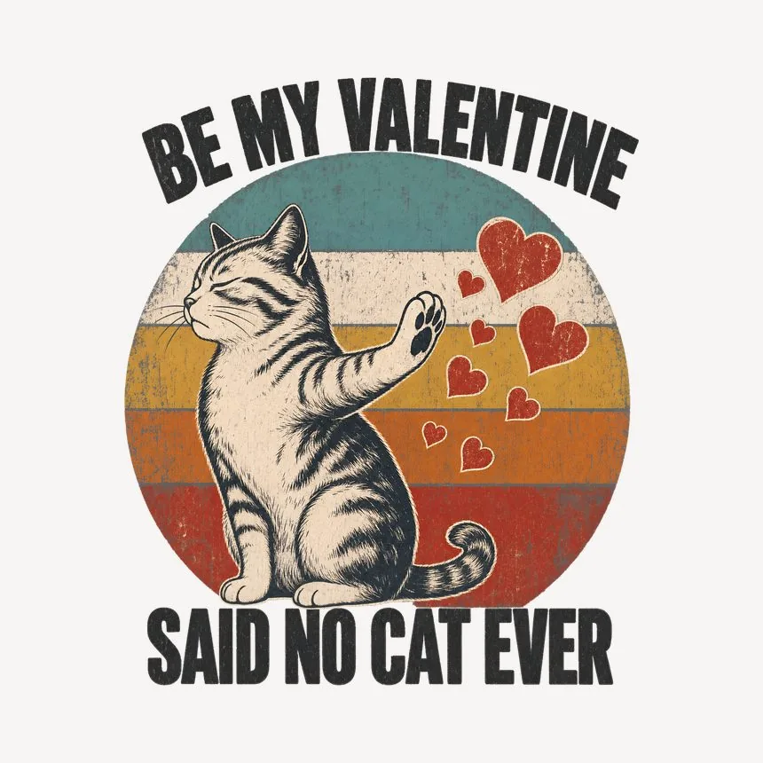 Be My Valentine Said No Cat Ever Retro Cat Design — funny cat mug