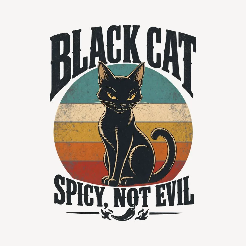Black Cat Spicy, Not Evil Retro Cat Design — funny cat mug