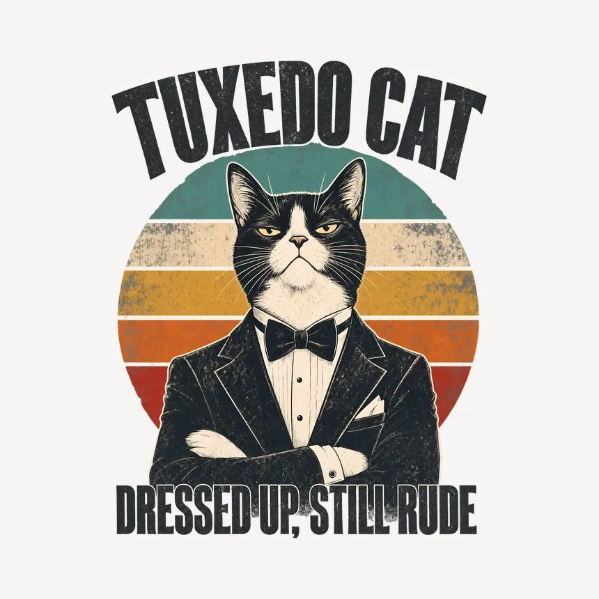 Tuxedo Cat Dressed Up, Still Rude Retro Cat Design — funny cat mug