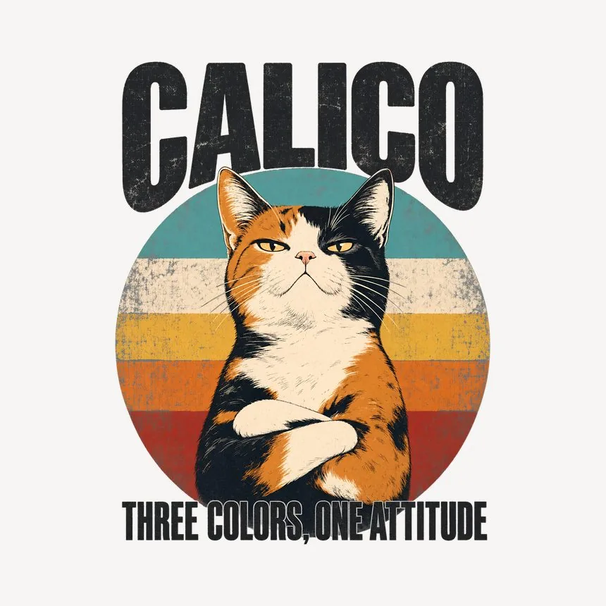 Calico Three Colors, One Attitude Retro Cat Design — funny cat mug