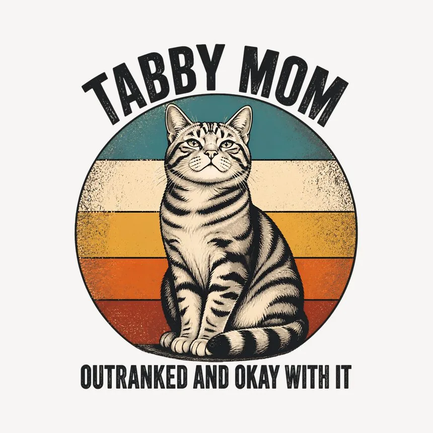 Tabby Mom Outranked And Okay With It Cat On Retro Sunset — funny cat mug
