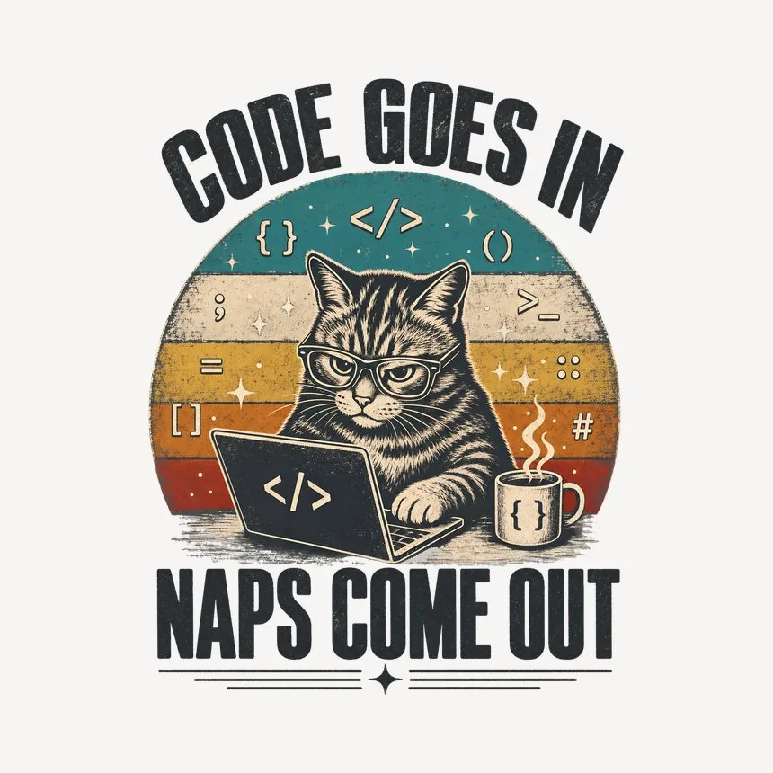 Code Goes In Naps Come Out Retro Cat Design — funny cat mug