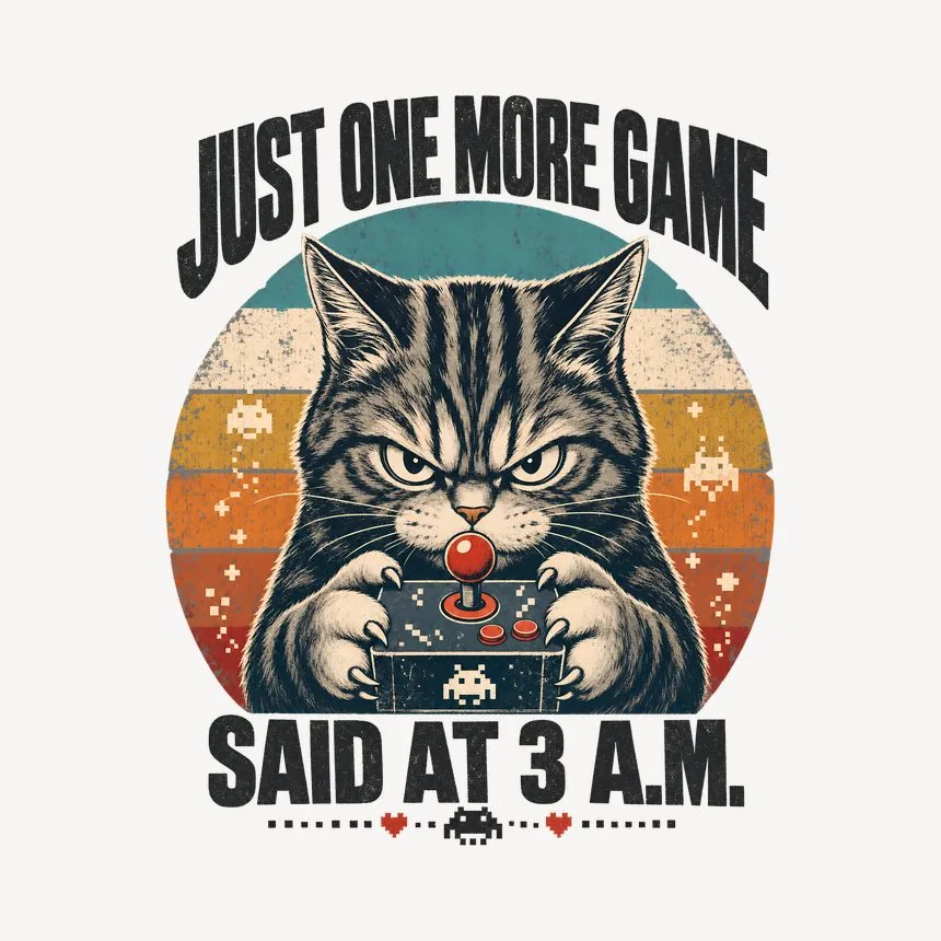 Just One More Game Said At 3 A.M. Retro Cat Design — funny cat mug