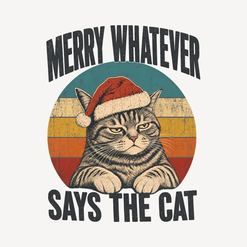 Merry Whatever Says The Cat Retro Cat Design — funny cat mug