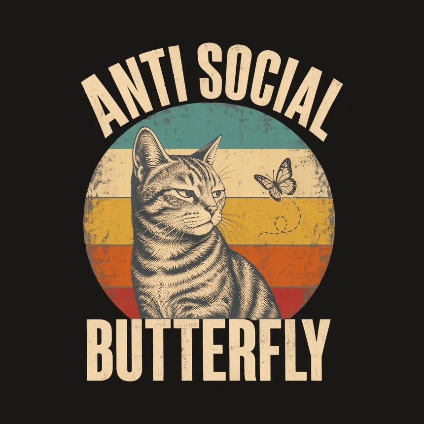 Anti Social Butterfly Introvert Cat Retro — funny cat phone case