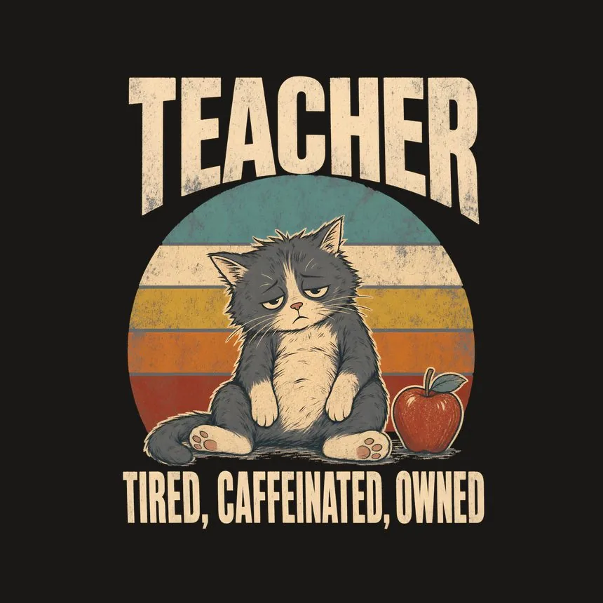 Teacher Tired, Caffeinated, Owned Retro Cat Design — funny cat phone case