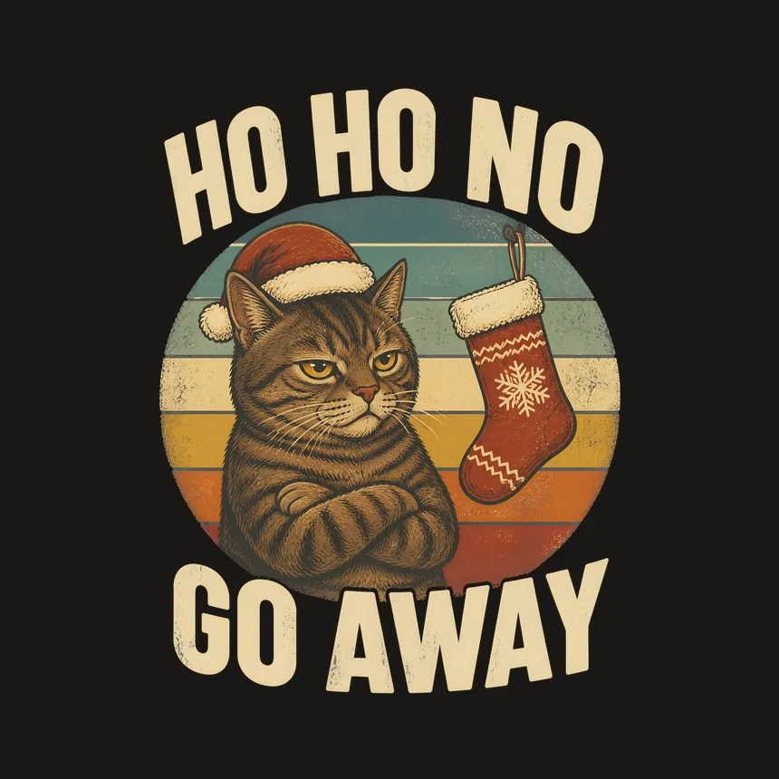 Ho Ho No Go Away Deadpan Santa Cat On Retro Sunset — funny cat phone case
