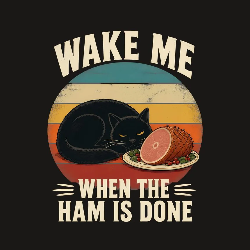 Wake Me When The Ham Is Done Holiday Cat On Retro Sunset — funny cat phone case