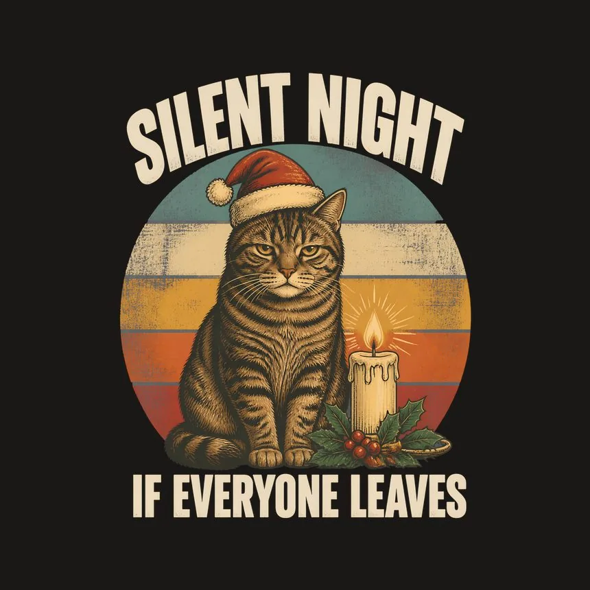 Silent Night If Everyone Leaves Holiday Cat On Retro Sunset — funny cat phone case