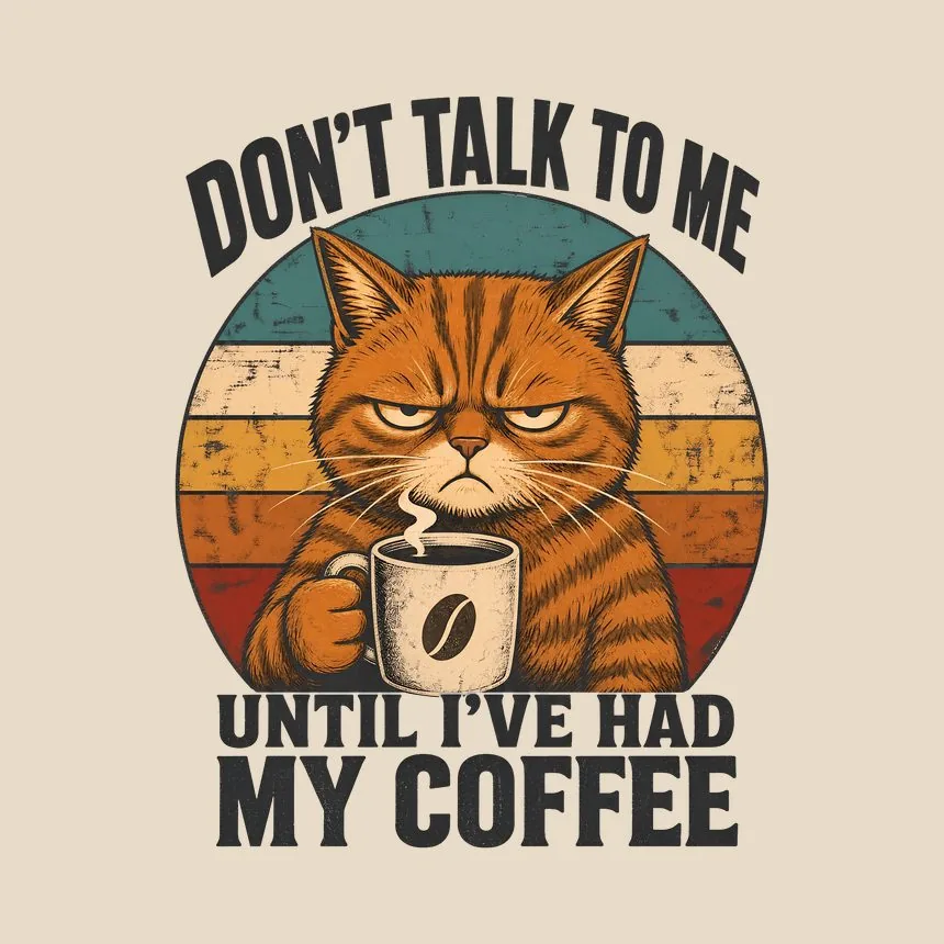 Don't Talk To Me Before Coffee Cat Retro — funny cat throw pillow
