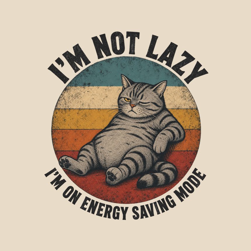 Energy Saving Mode Lazy Cat Retro Design — funny cat throw pillow