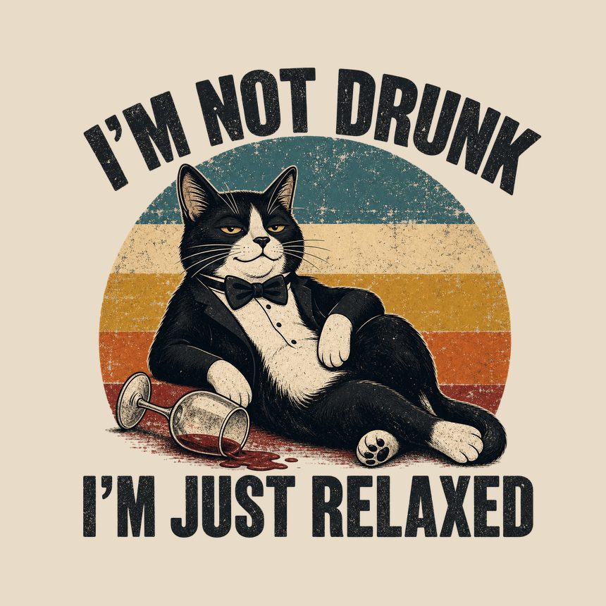 I'm Not Drunk Just Relaxed Wine Cat Retro — funny cat throw pillow