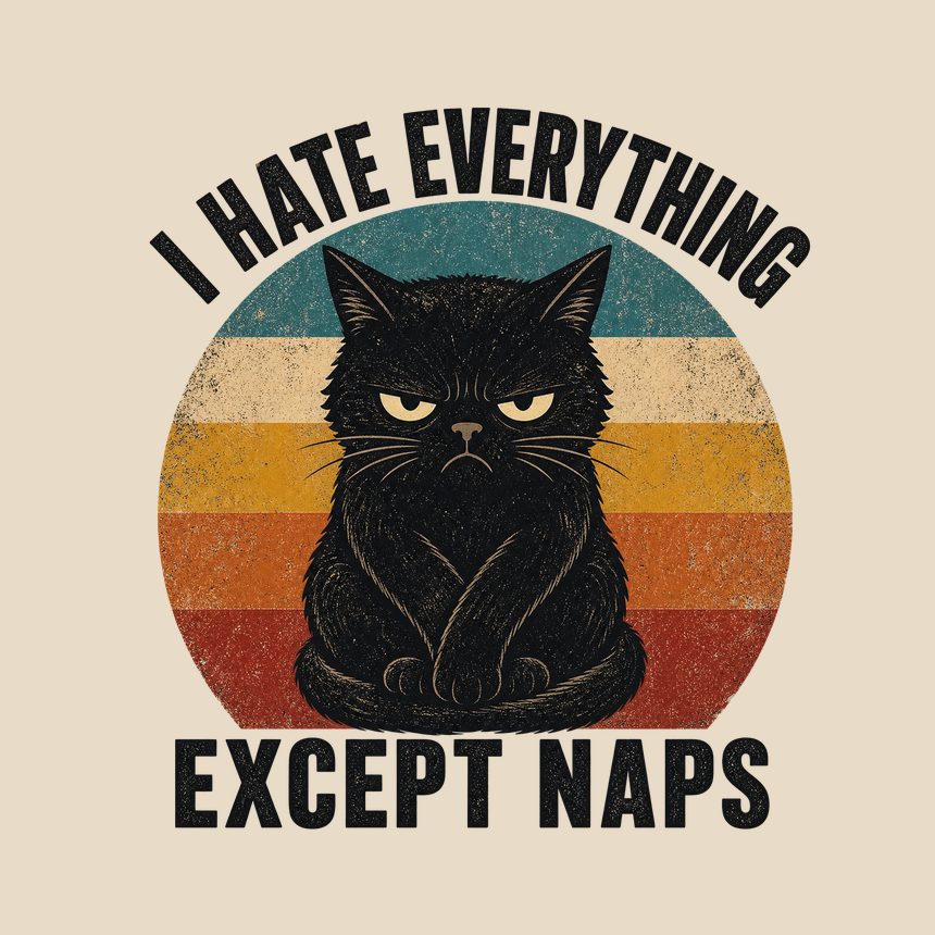 I Hate Everything Except Naps Cat Retro — funny cat throw pillow