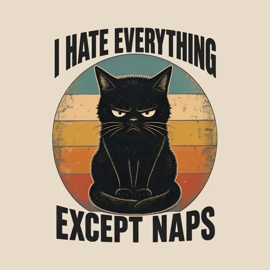 I Hate Everything Except Naps Cat Retro — funny cat throw pillow