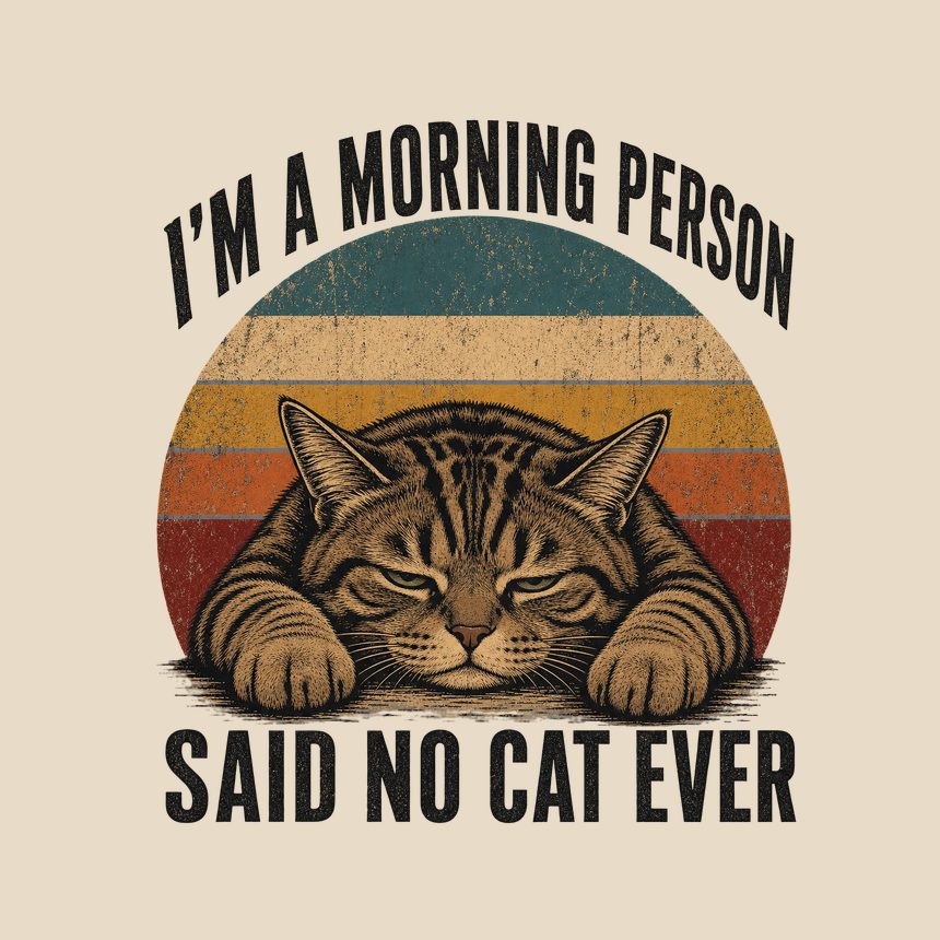 Morning Person Said No Cat Ever Retro Cat — funny cat throw pillow