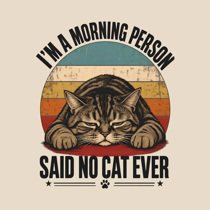 Morning Person Said No Cat Ever Retro Cat — funny cat throw pillow