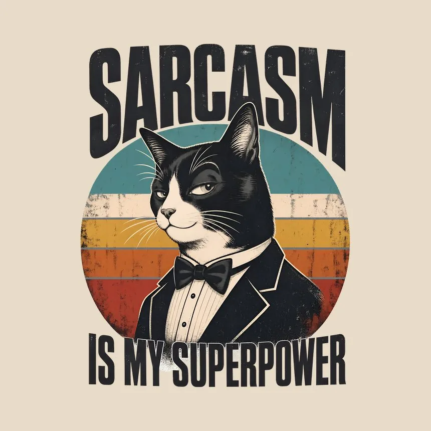 Sarcasm Is My Superpower Sassy Cat Retro — funny cat throw pillow