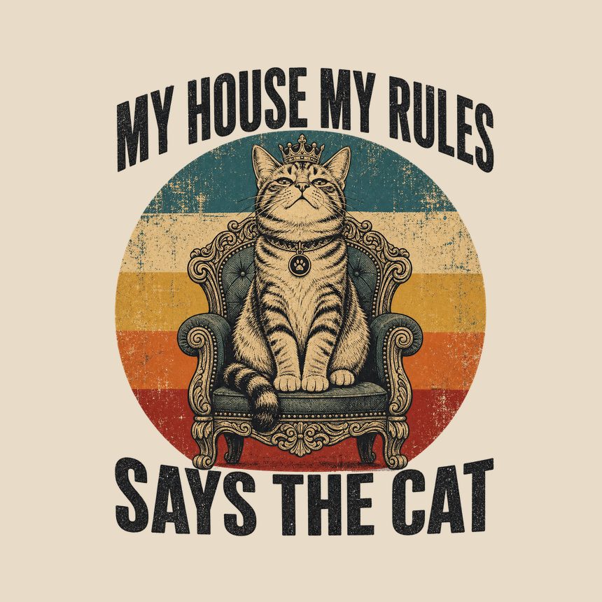 My House My Rules Says The Cat Retro Design — funny cat throw pillow