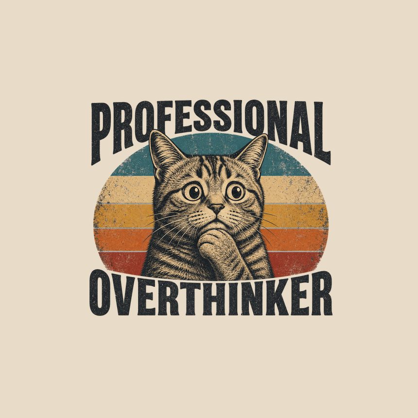 Professional Overthinker Anxious Cat Retro — funny cat throw pillow