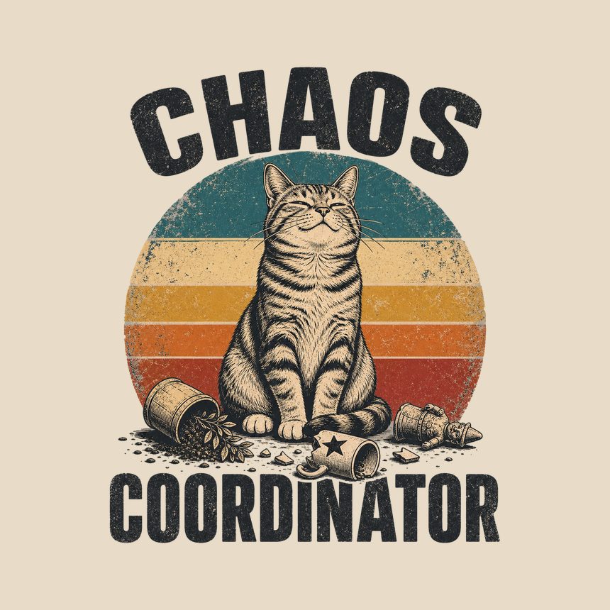 Chaos Coordinator Mischief Cat Retro Design — funny cat throw pillow