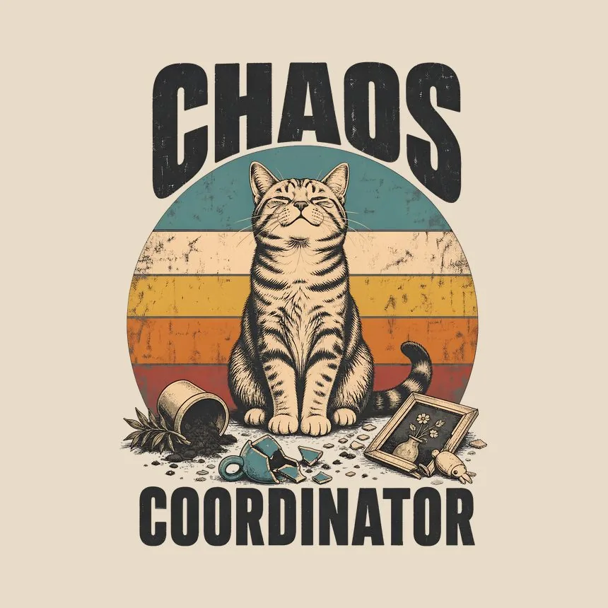 Chaos Coordinator Mischief Cat Retro — funny cat throw pillow