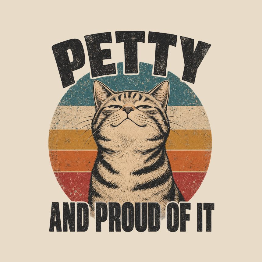 Petty And Proud Of It Sassy Cat Retro — funny cat throw pillow