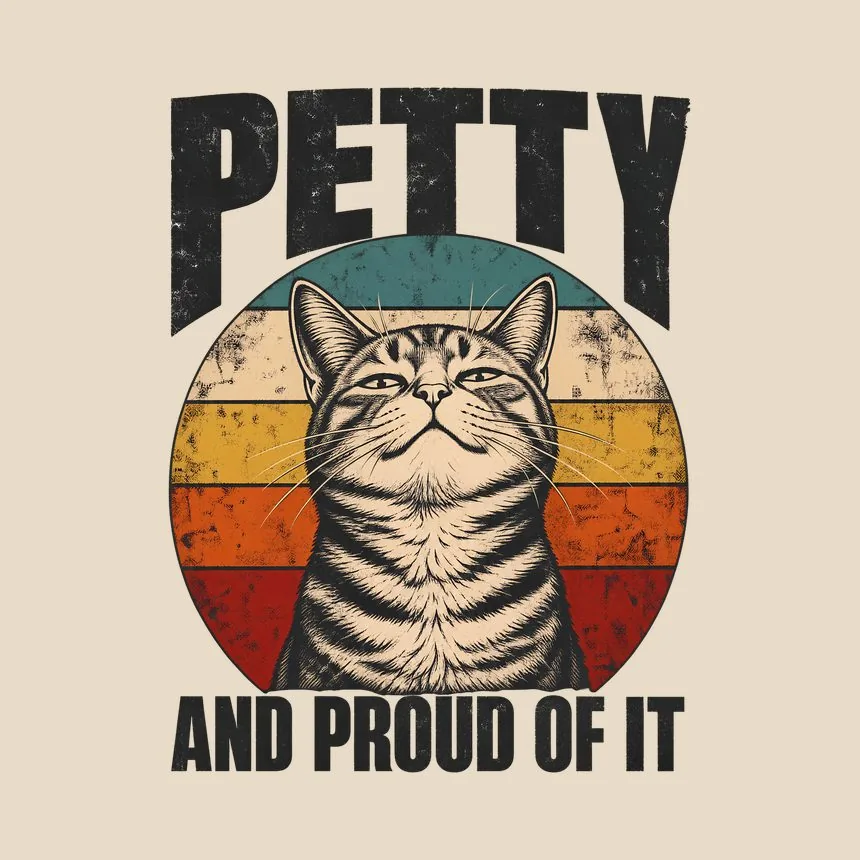 Petty And Proud Of It Sassy Cat Retro — funny cat throw pillow