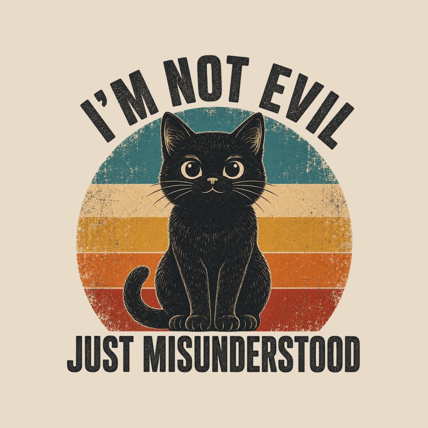 Not Evil Just Misunderstood Black Cat Retro — funny cat throw pillow