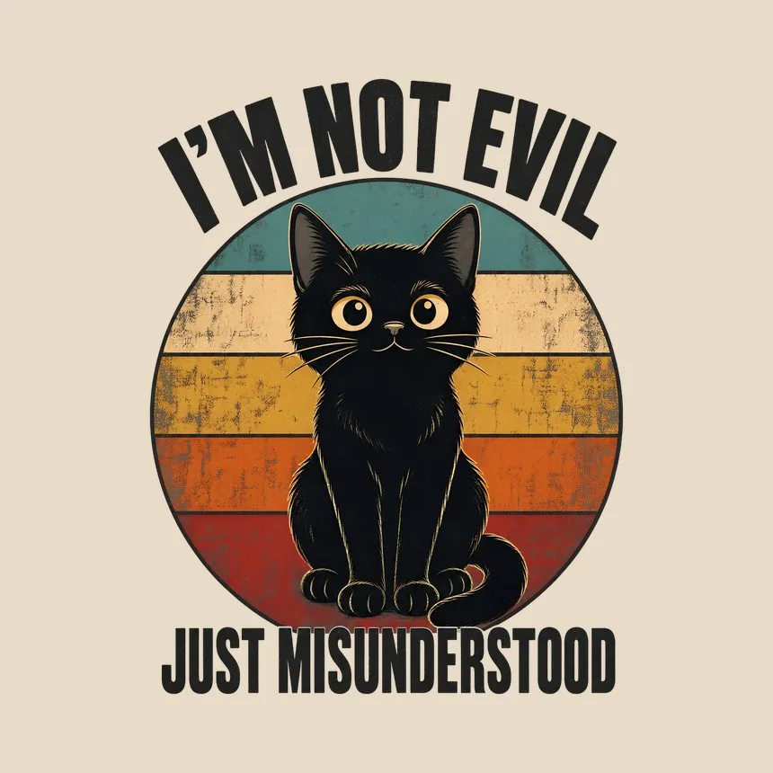 Not Evil Just Misunderstood Black Cat Retro — funny cat throw pillow