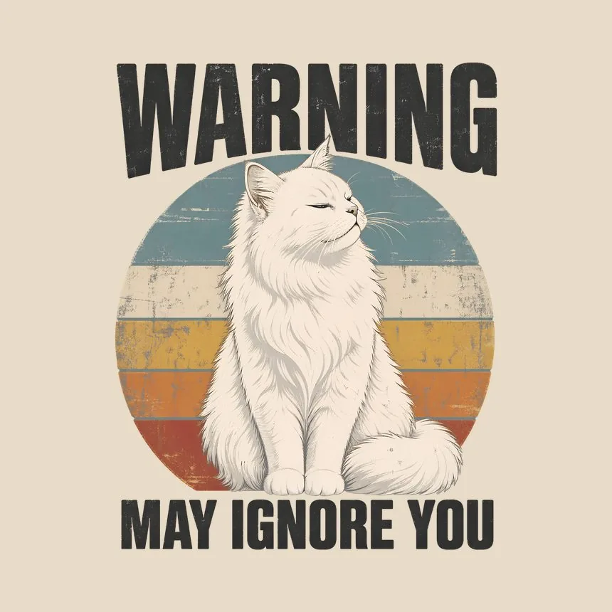 Warning May Ignore You White Cat Retro — funny cat throw pillow