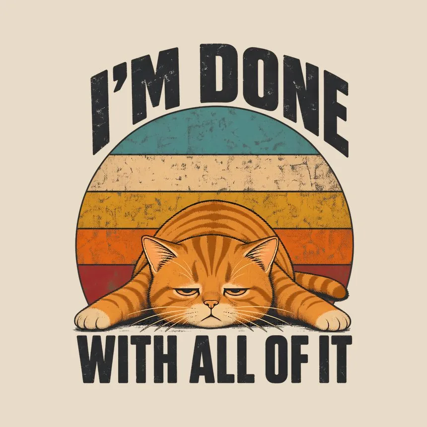 I'm Done With All Of It Lazy Cat Retro — funny cat throw pillow