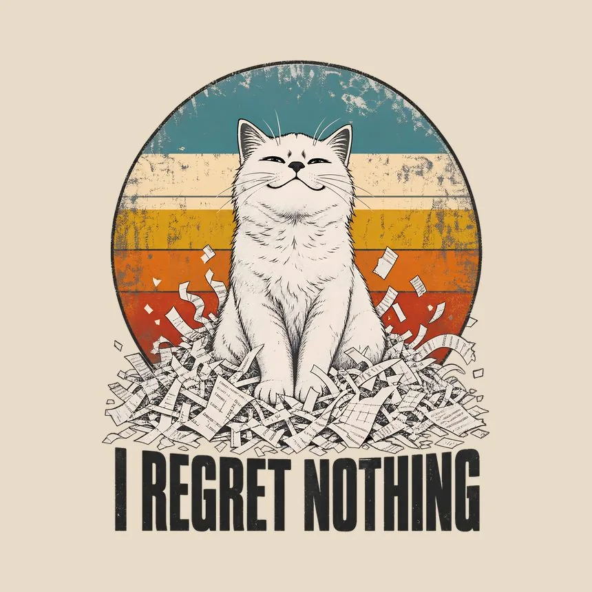 I Regret Nothing Mischievous Cat Retro — funny cat throw pillow