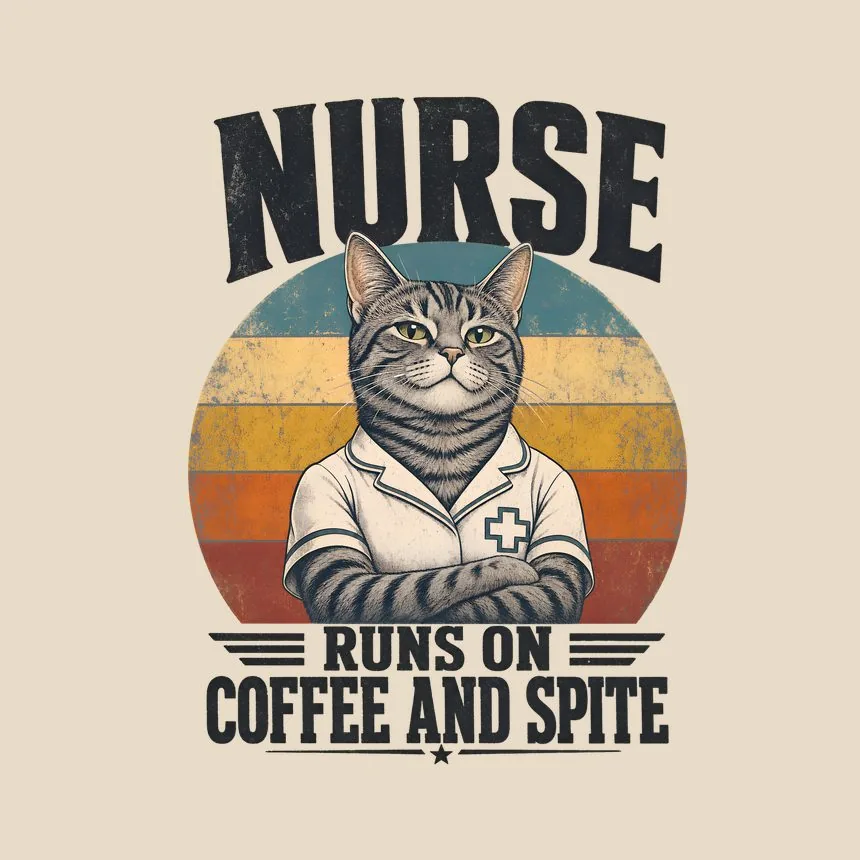 Nurse Runs On Coffee And Spite Retro Cat Design — funny cat throw pillow