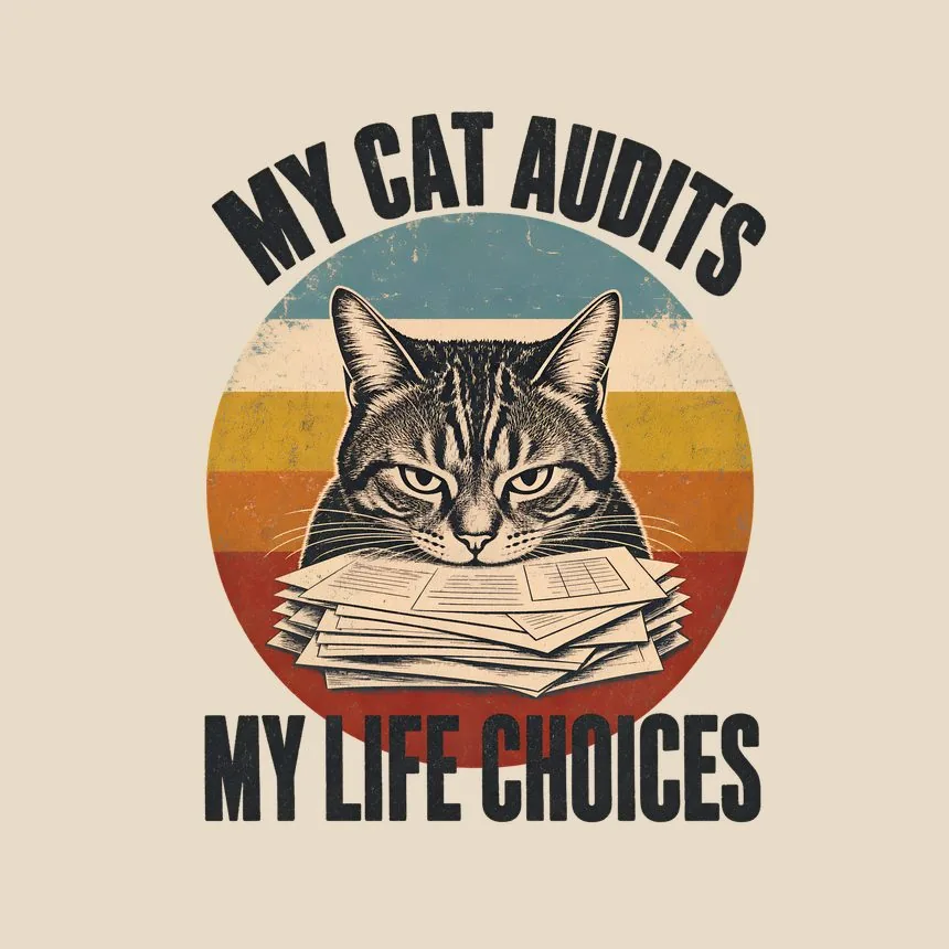 My Cat Audits My Life Choices Retro Cat Design — funny cat throw pillow