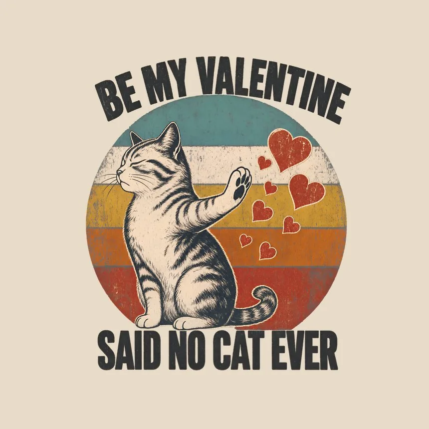 Be My Valentine Said No Cat Ever Retro Cat Design — funny cat throw pillow