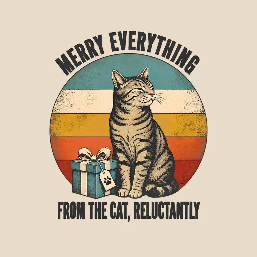 Merry Everything From The Cat, Reluctantly — funny cat throw pillow