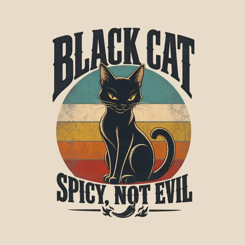 Black Cat Spicy, Not Evil Retro Cat Design — funny cat throw pillow