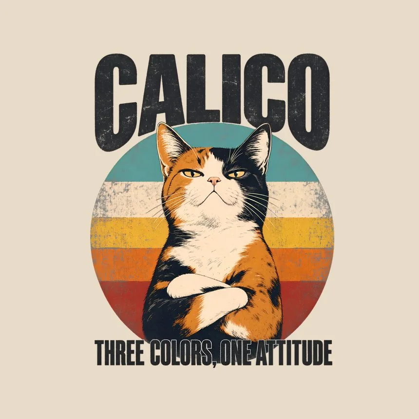 Calico Three Colors, One Attitude Retro Cat Design — funny cat throw pillow